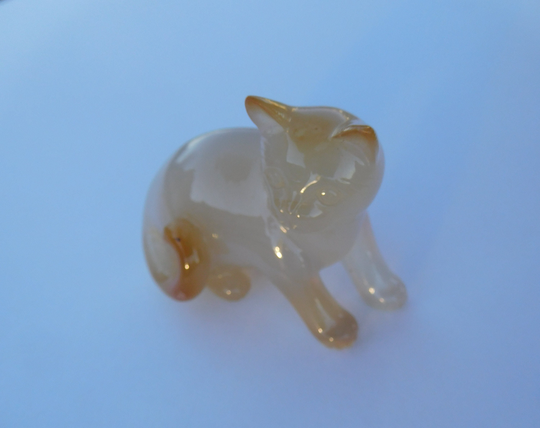 Beautiful Early 1900S Chinese Hand Carved Agate Cat Lapidary Sculpture Animal Pet