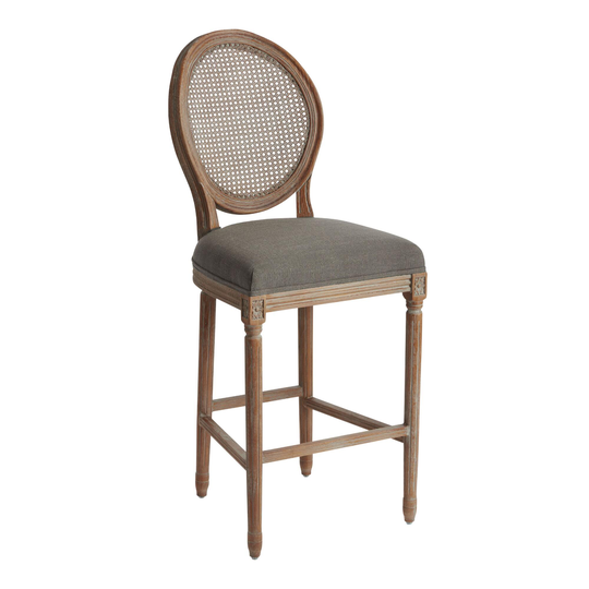 Round Cane Back Paige Upholstered Barstool: Gray - Fabric by World Market