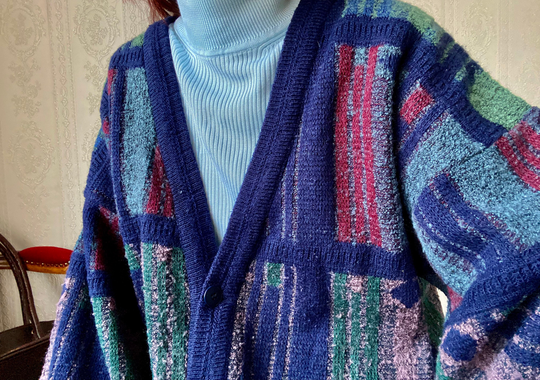 Vintage Colourful Cotton Blend Knit Cardigan/ Sweater/ Tall L - Xxl