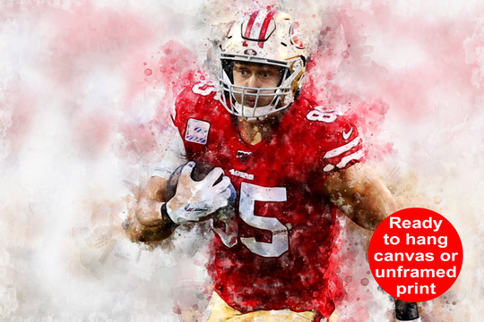 George Kittle Watercolor, San Francisco 49Ers Wall Art, Canvas, Art