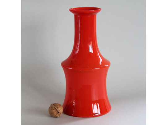 Original Red Art Glass Vase, Per-Olof Strom, Alsterfors Sweden. Retro, Modernist Design