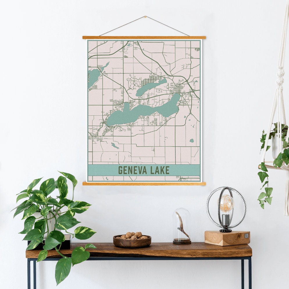 Geneva Lake Wisconsin Street Map Print | Magnetic Poster Frame Printed Marketplace