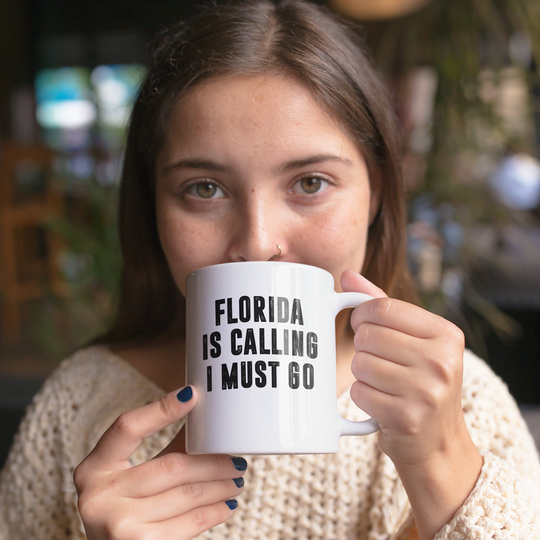 Florida Is Calling I Must Go Coffee Mug | Microwave & Dishwasher Safe Ceramic Cup Moving To State Tea Hot Chocolate Gift