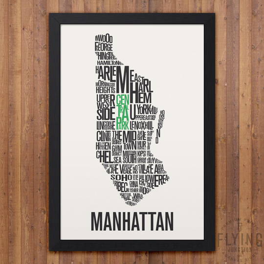 Manhattan New York Neighborhood Typography City Map Print
