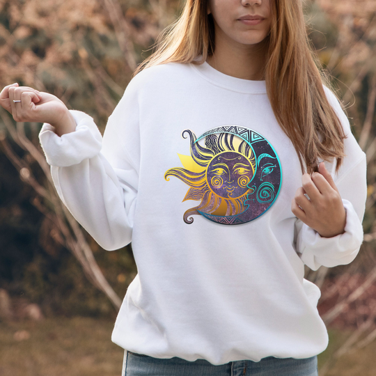 Unisex Heavy Blend Crewneck Sweatshirt, Sun Moon Stars, Lover Gift, Celestial Live By
