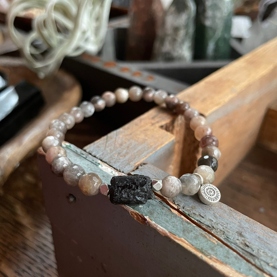 Sacral Chakra Mini Bracelet | Chocolate Sunstone, Tourmaline, + Sterling Silver Sun 6mm Spiritual Junkies Yoga Meditation