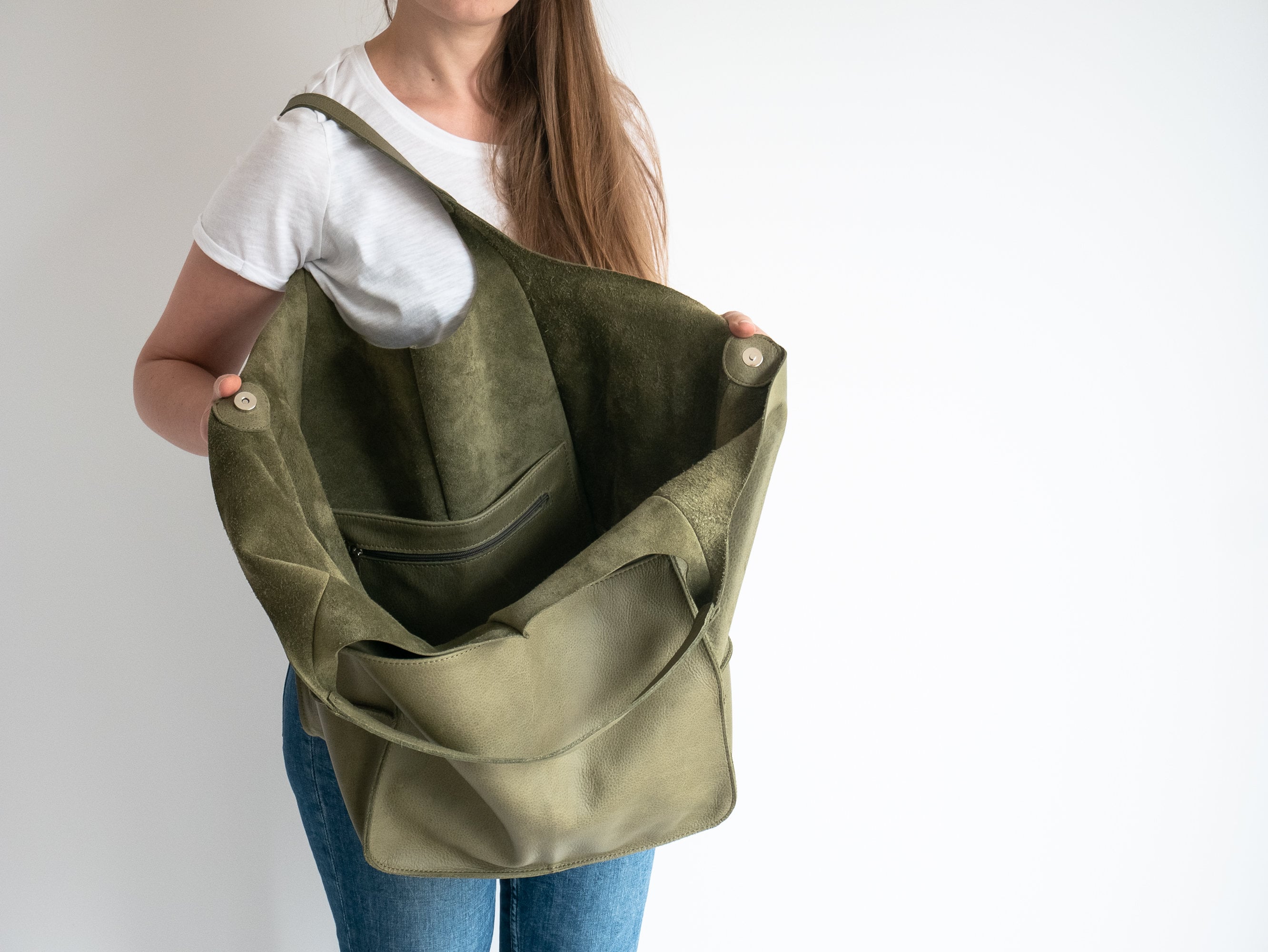 Olive Green Oversize Handbag, Leather Women Purse, Big Shoulder Bag, Hobo Large Tote, Slouchy Tote Al