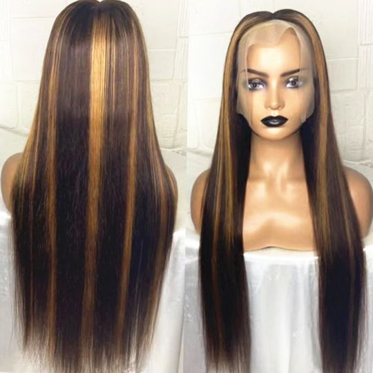 Caramel Brown Blonde Highlight Hair Wigs Mix Blend Bronw Human Frontal Lace Wigsfull Virgin 360 Wig