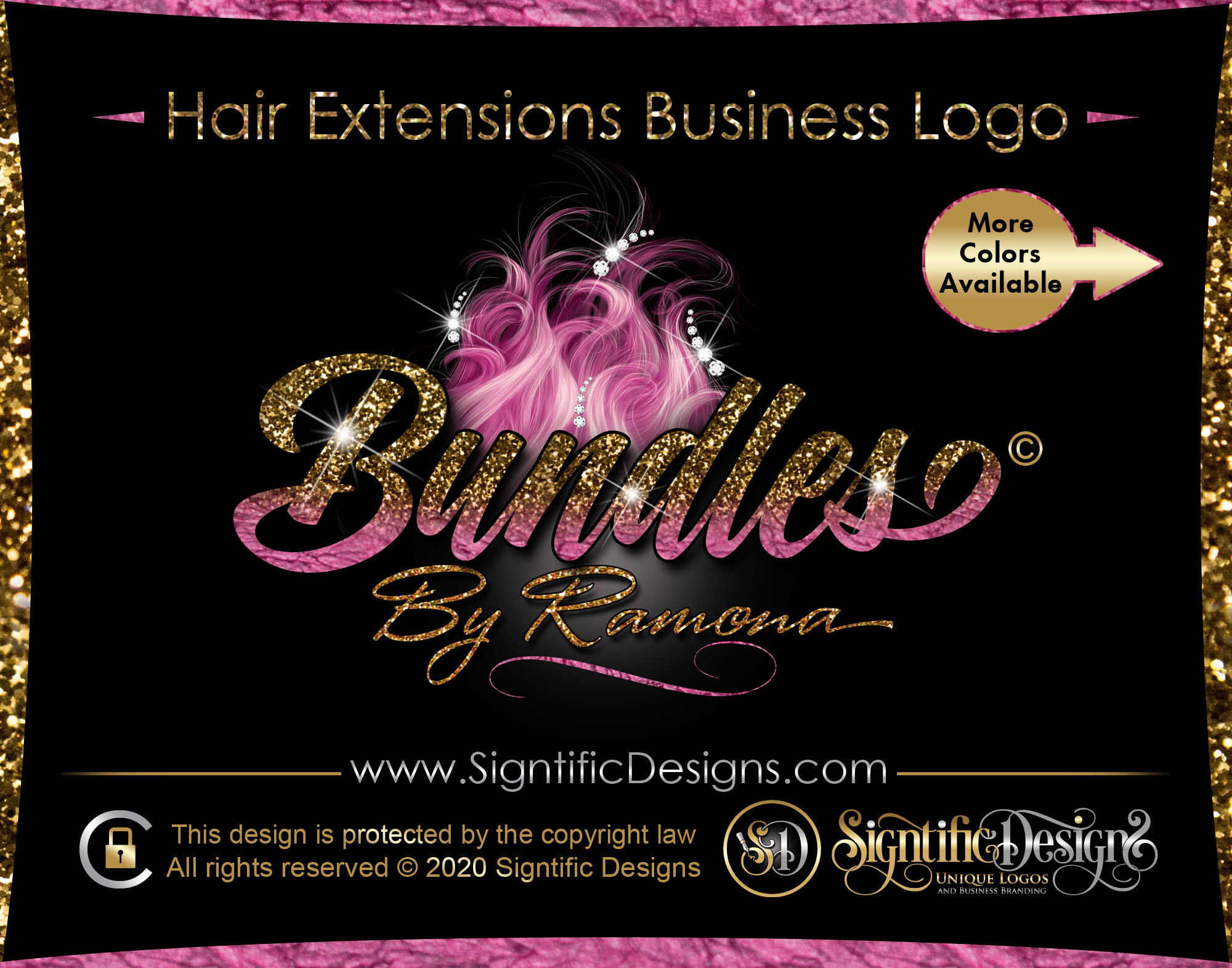 Hair Extension Logo, Glitter Company Diamond Business Flying Wig Logo
