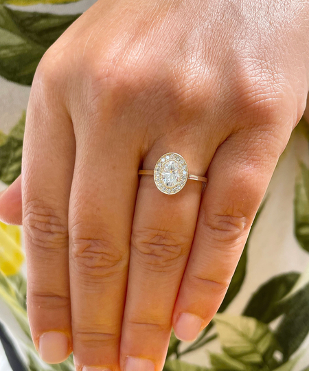 14K Solid Yellow Gold Oval Cut & Round Natural Diamond Engagement Ring Bezel Set, Bridal Propose 1.20Ctw