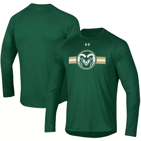 Men's Under Armour Green Colorado State Rams Logo Stripe Performance Raglan Long Sleeve T-Shirt, Size: 2XL