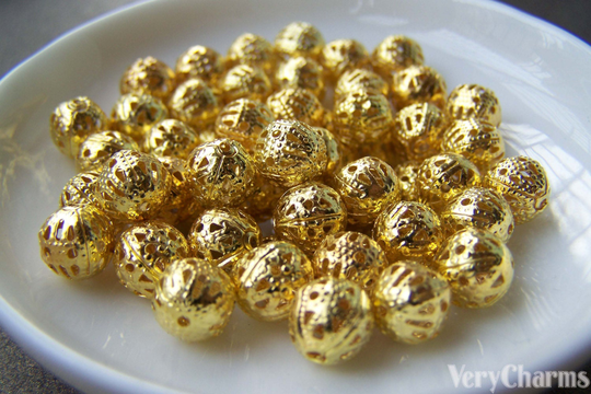 100 Pcs Of Gold Tone Filigree Ball Spacer Beads Size 8mm A3845