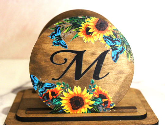 Unique Sunflower Monogram Napkin Holder Using Solid Pine Wood & Maple Mdf With Beautiful Art Uv Printed On Both Sides
