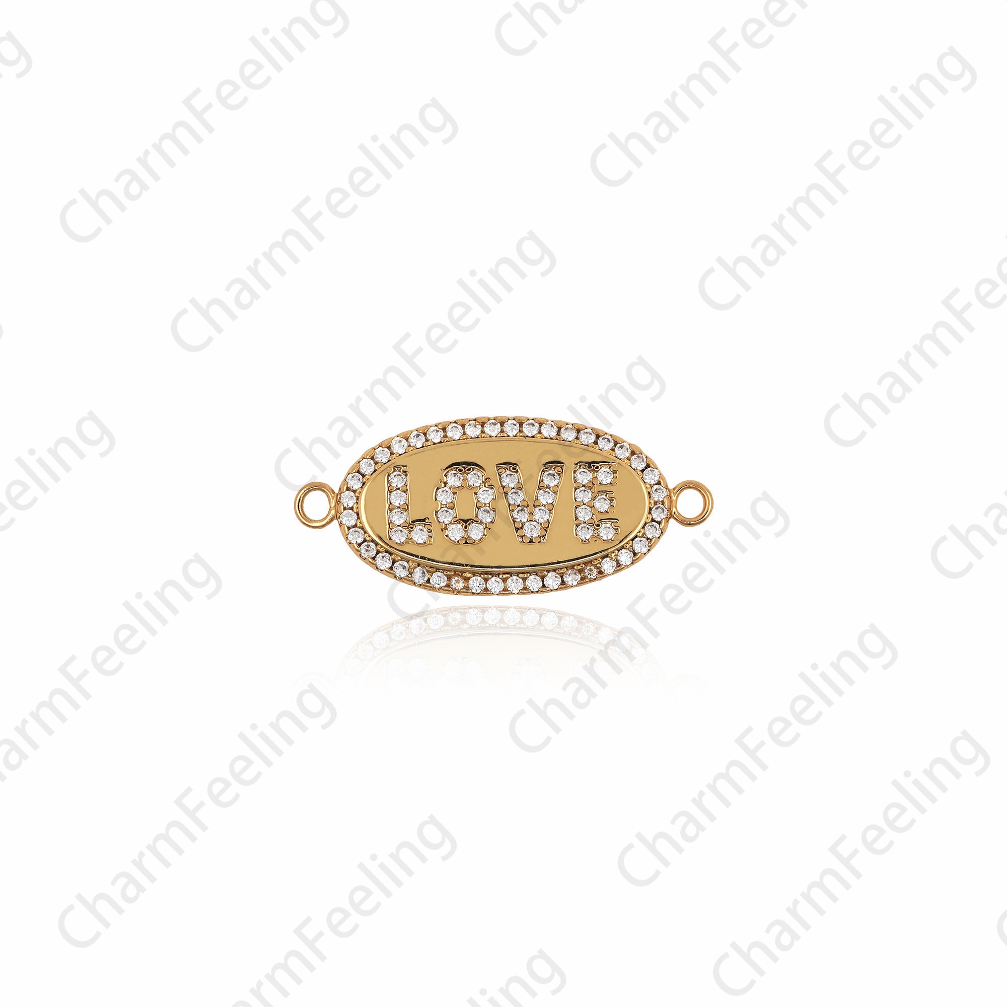 18K Filled Gold Oval Love Connector, Love Charm, Gift For Her, Bracelet Parts Making Supplies 10.5x25x2mm 1Pcs