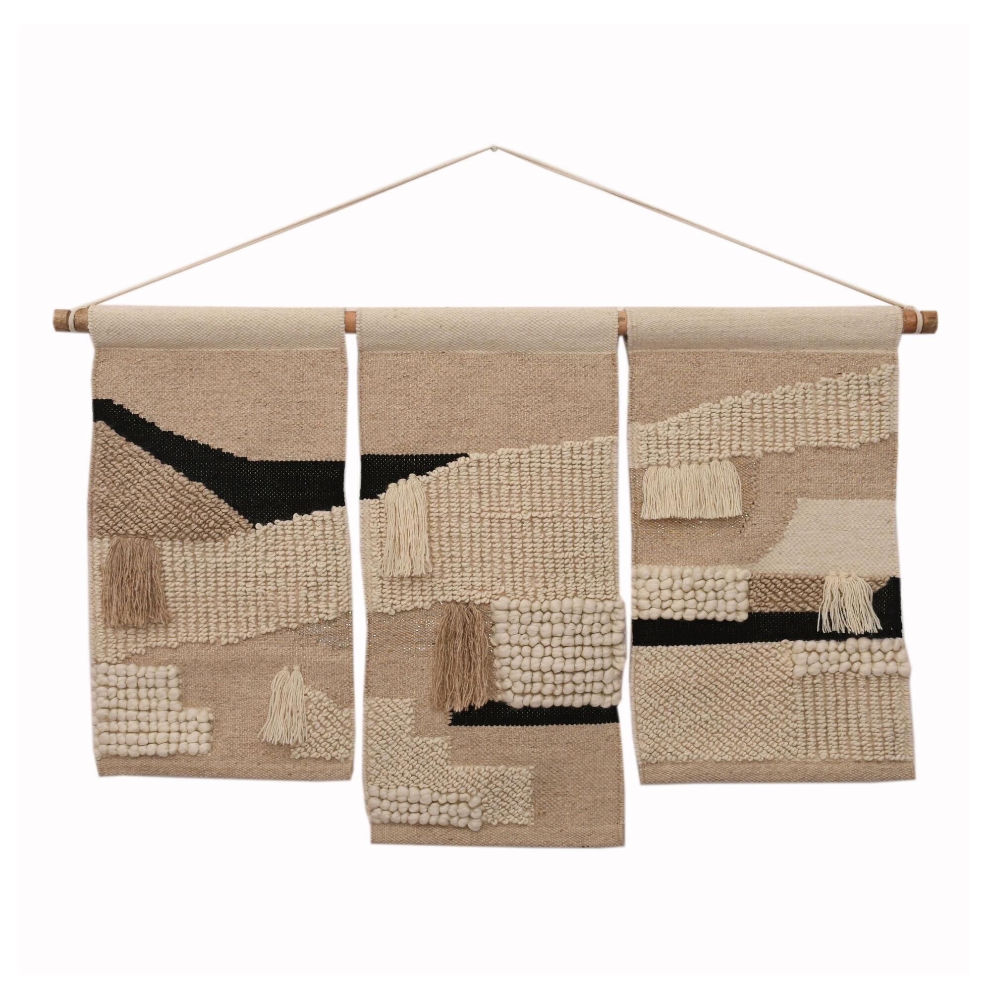 Natural, Ivory And Black Abstract Triptych Wall Hanging: Multi - Natural Fiber by World Market
