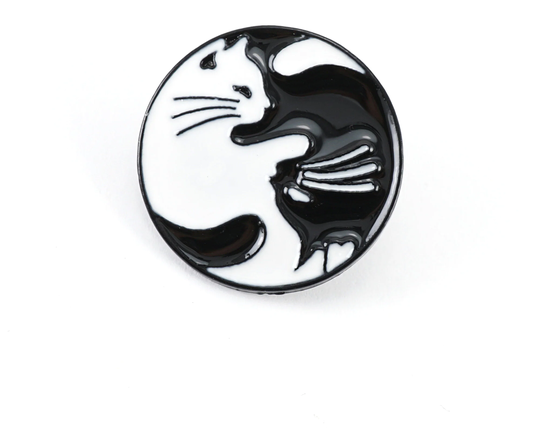 Yin & Yang Brooch, Black White Cat Pin Pet Kitten Cartoon Enamel Pin, Gift For Lover Men Gift Her Him