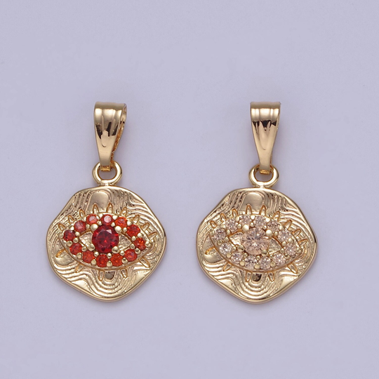 Dainty Evil Eye Charm With Orange/Topaz Cubic Zirconia Pendant J-425 J-426