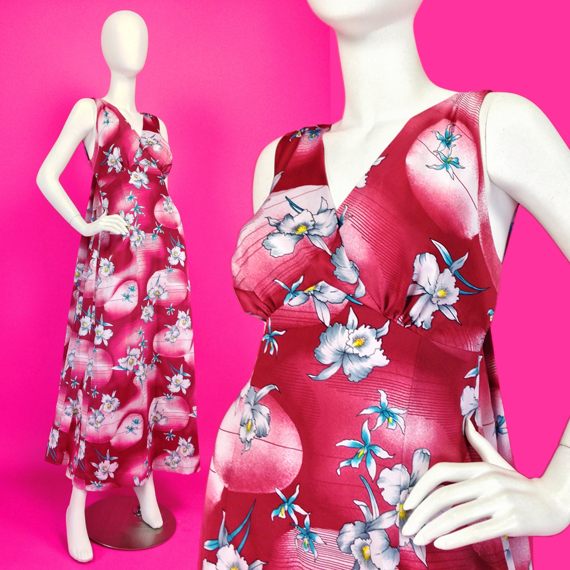 Vintage Clothing, Hawaiian Maxi Dress, 70S Hilo Hattie Muumuu Tiki Dress Vintage, Medium Size 8 10 Us, 12 14 Uk