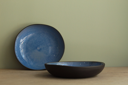 Set Of 24/6/8 Ceramic Pasta Plates, Handmade Blue Tableware, Pasta Bowl, Dinner Set, Deep Plate, Dinnerware