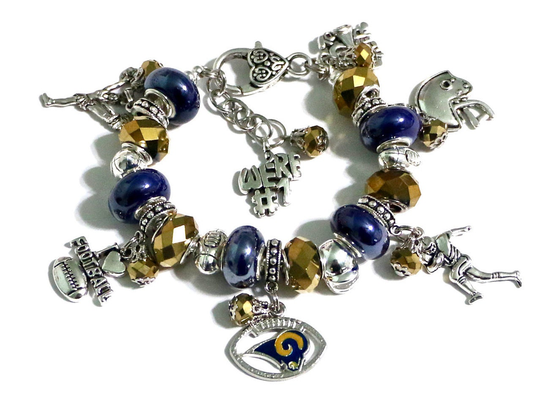 Los Angeles Rams Inspired Handmade Charm Bracelet 7 1/2" Adjustable 1 Extender