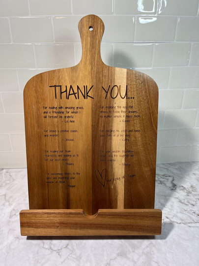 Personalized Wooden Book Holder, Wood Cookbook Stand, Custom Kitchen Tablet Mother's Day Decor Gift - Retirement Gift Boss