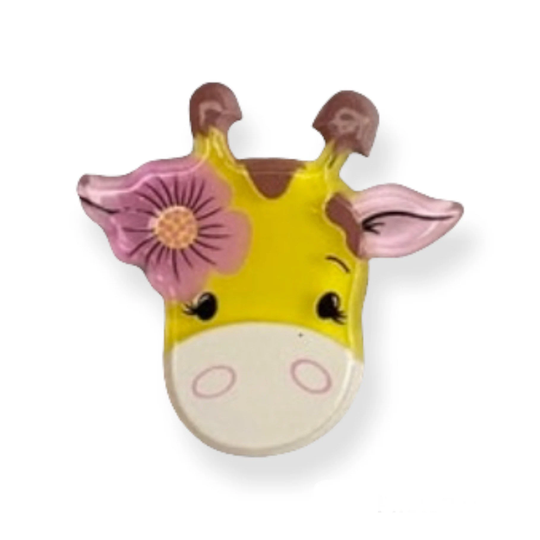 Giraffe Resin Brooch With Pink Flower