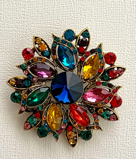 Multicolor Rhinestone Flower Brooch
