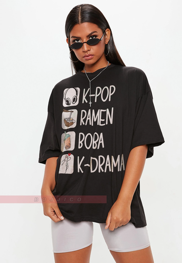 K-Pop Unisex Tees Kpop Ramen Bubble Tea Boba South Korea Music T-Shirt, Lover Gifts, Kdrama K-Drama, Girls Boys Daughter Granddaughter