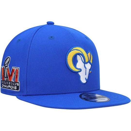 Men's New Era Royal Los Angeles Rams Super Bowl LVI Champions Side Patch Alt Logo 9FIFTY Snapback Hat, Blue