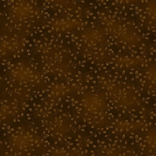 Sepia Brown Folio Blender Cotton Fabric, Henry Glass Quilting 100% Brown Leafy Vines Dark Tones