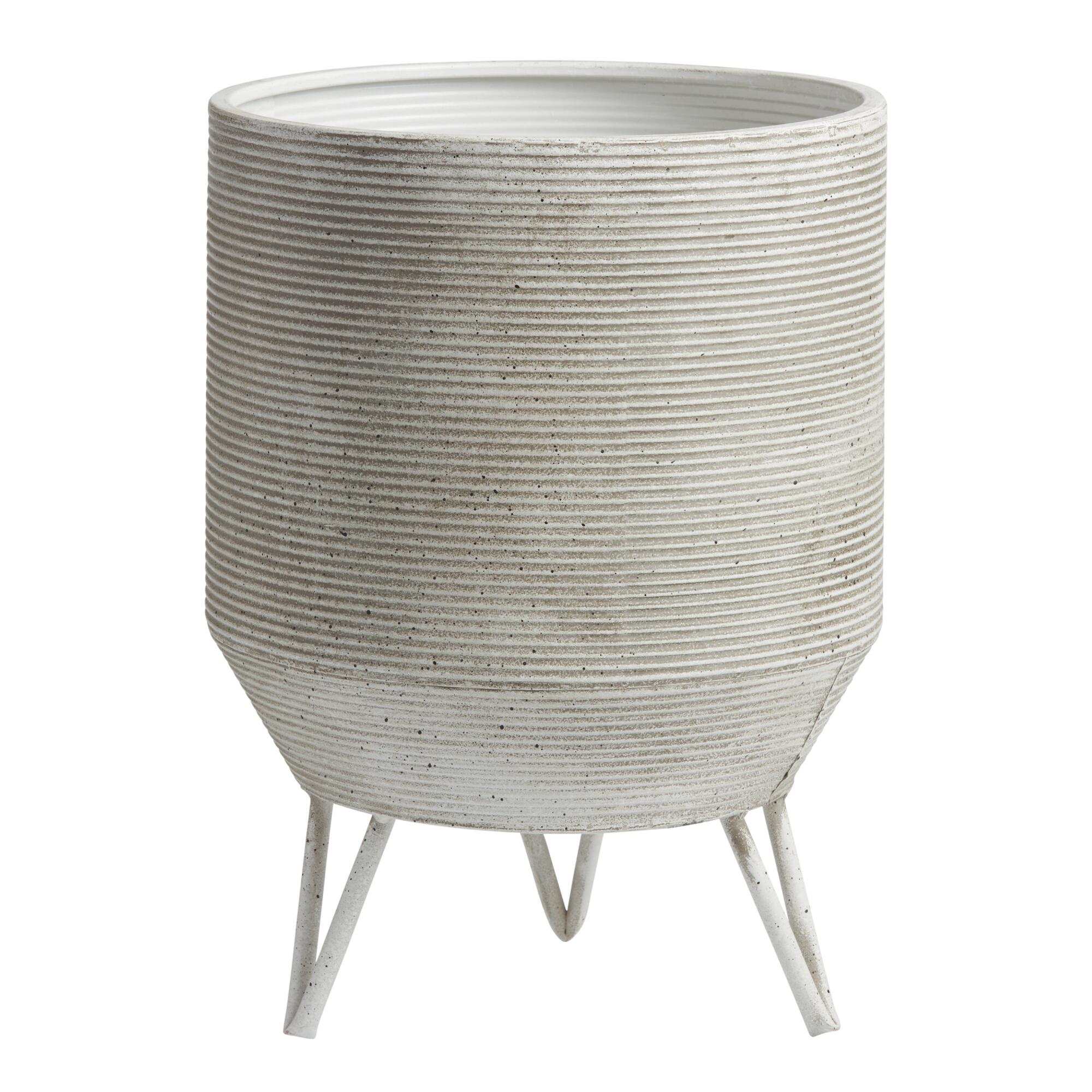 White and Black Metal Speckled Ribbed Planter by World Market