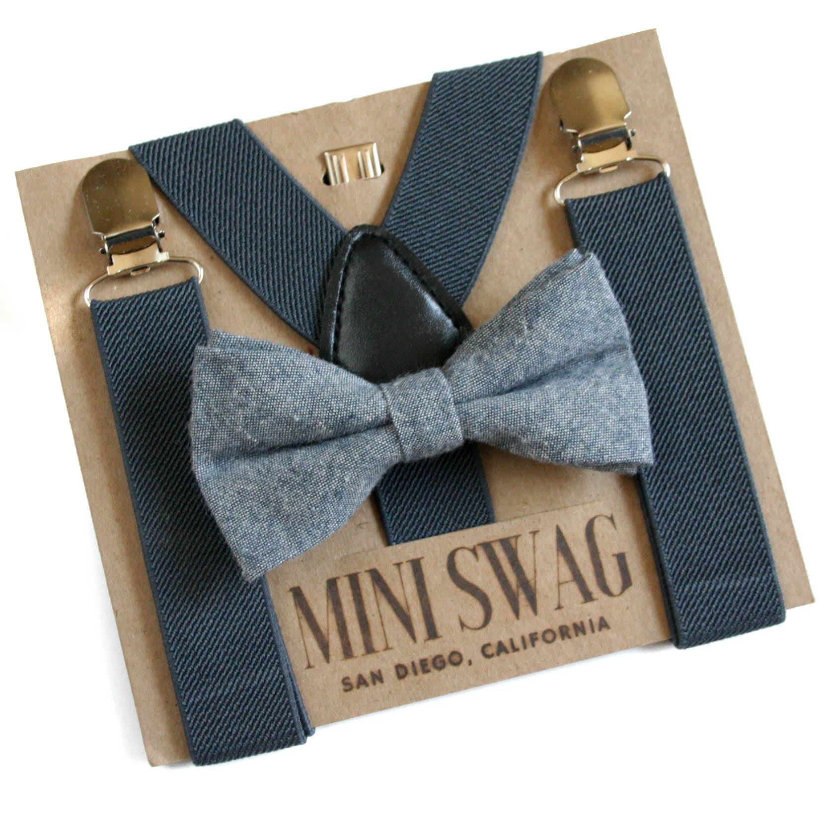 Dark Gray Suspenders & Bow Tie - Perfect For Baby 1st Birthday Outfit, Cake Smash, Ring Bearer, Groomsmen, Matching Daddy Outfit