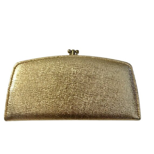 Vintage Clutch Wallet 1960S Metallic Gold Kisslock Vegan Faux Leather