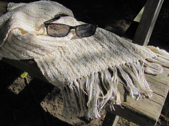 Cream White Sand Beige & Gray Cotton Blend Scarf, Yoga Reiki Zen Meditation Prayer Wrap, Artisan Handmade Hand Woven Spiritual Clothing