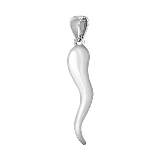 Us Jewels Men's 925 Sterling Silver 26mm Italian Horn Good Luck Pendant, 2 Sizes