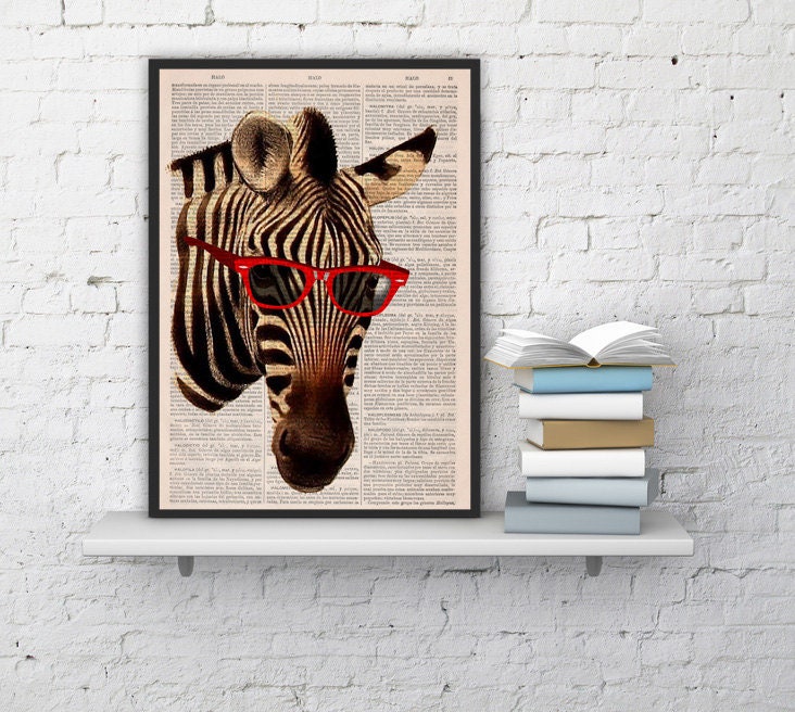Cool Zebra With Sunglasses Vintage Book Print Perfect For Gifts Ani005