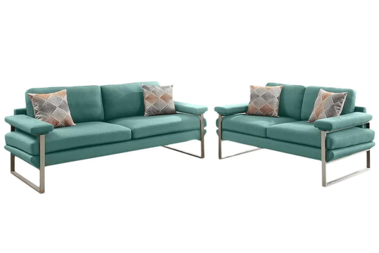 Poundex Orel Modern 2-Piece Polyester/Polyester Blend Laguna Living Room Set in Blue | F6558