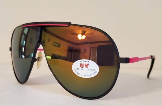 Vintage Aviator Sunglasses // Rainbow Mirror Lenses Neon Pink Metal Frames 90S Party Glasses Summer Beach Sunglasses