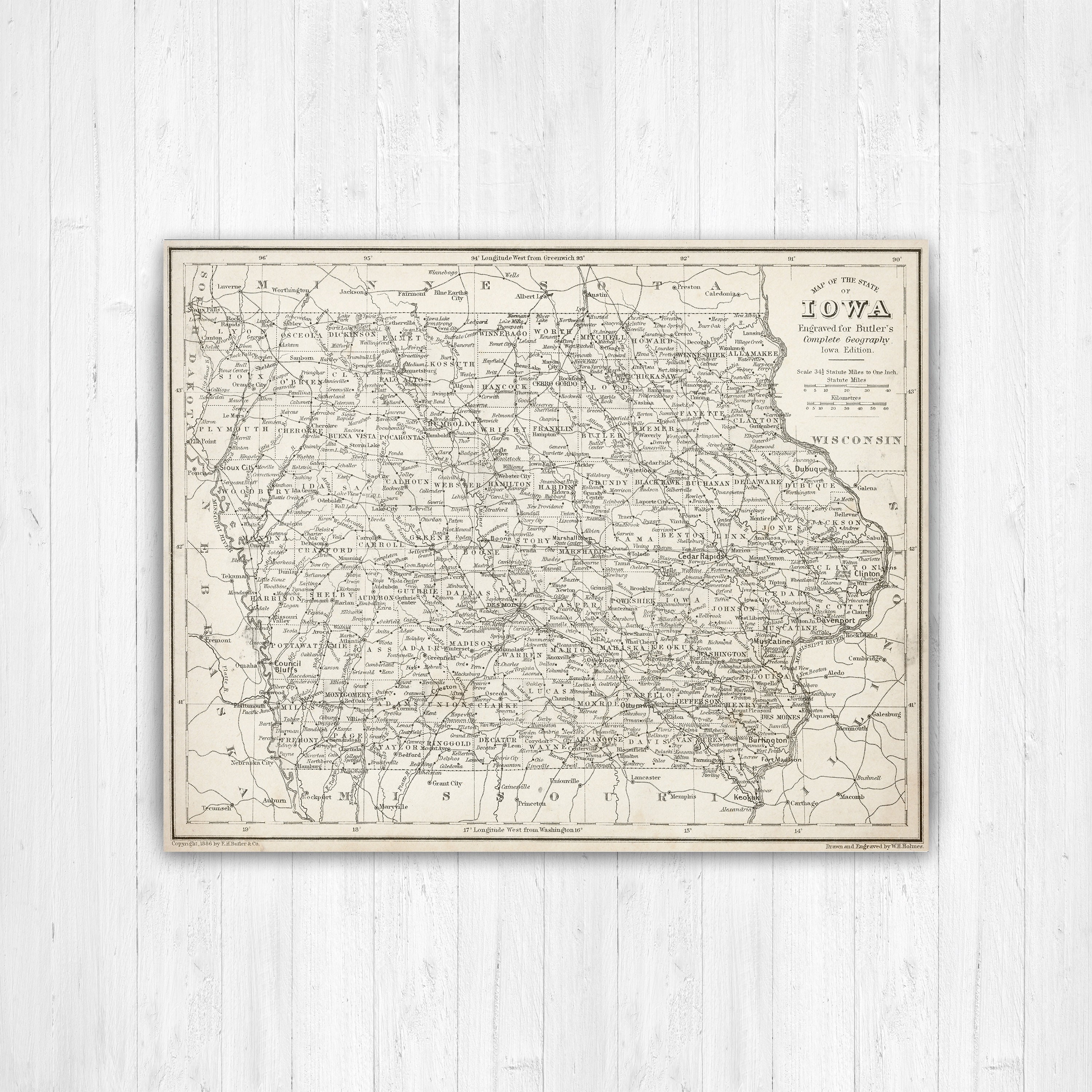 Iowa Antique State Map Print | Canvas Art Printed Marketplace