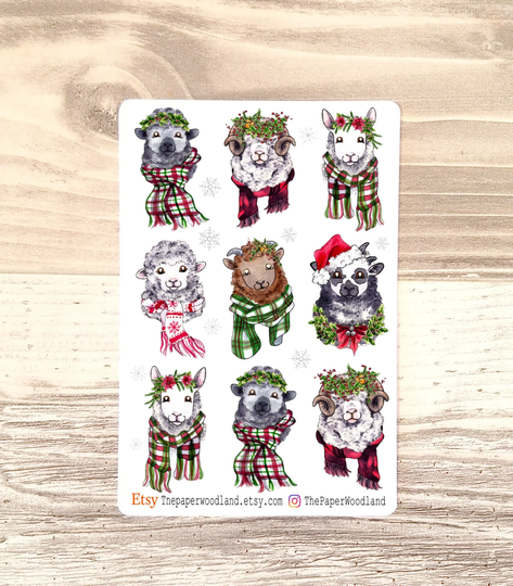 Christmas Sheep Planner Stickers, Cute Lamb Happy Accessories, Bujo Winter Farm Stickers, Animal 4H Sticker