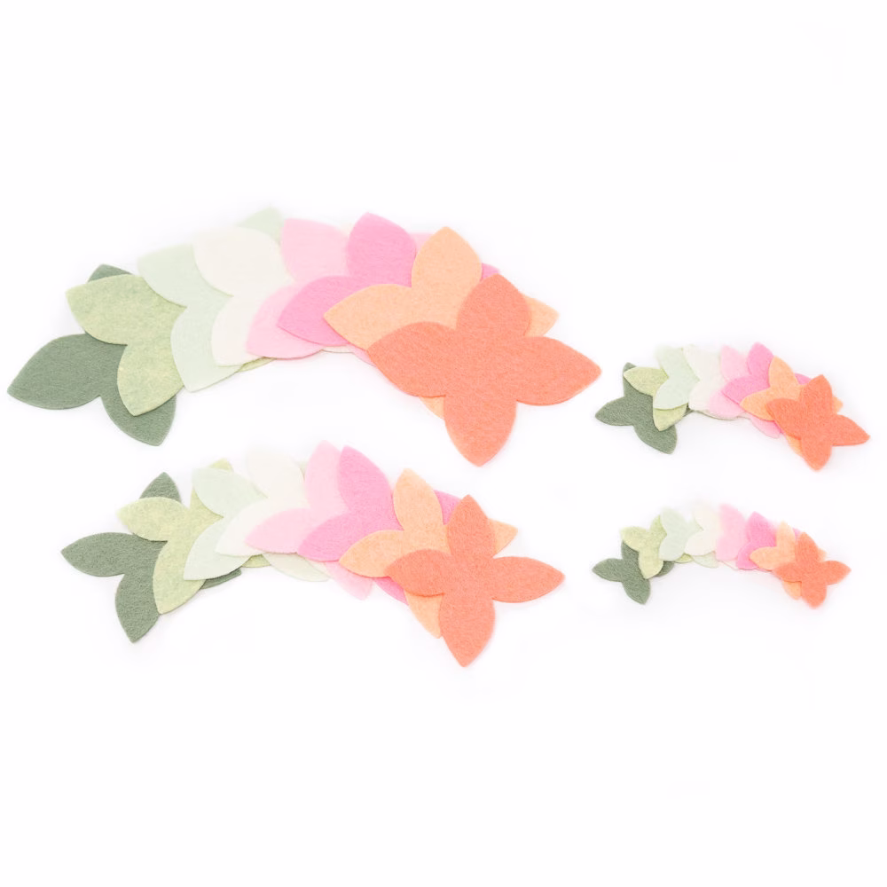 64 Bella Wool Blend Felt Die Cut Applique Flowers - Sorbet Colors