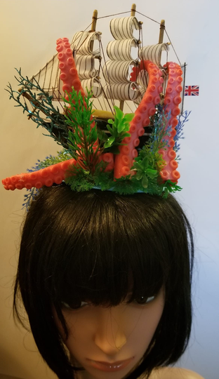 Ship Hat, Fascinator, Octopus, Octopus Taking Ship Down, Nautical, Nautical Fascinator