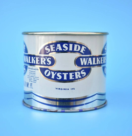 Vintage J. C. Walker Brothers Seaside Oysters From Exmore Virginia 12 Ounce Size Tin Advertising Can