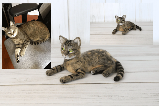 Custom Pet Portrait Felted Cat, Gift For Cat Lovers, Memorial, Miniature Portrait, Replica Kitten