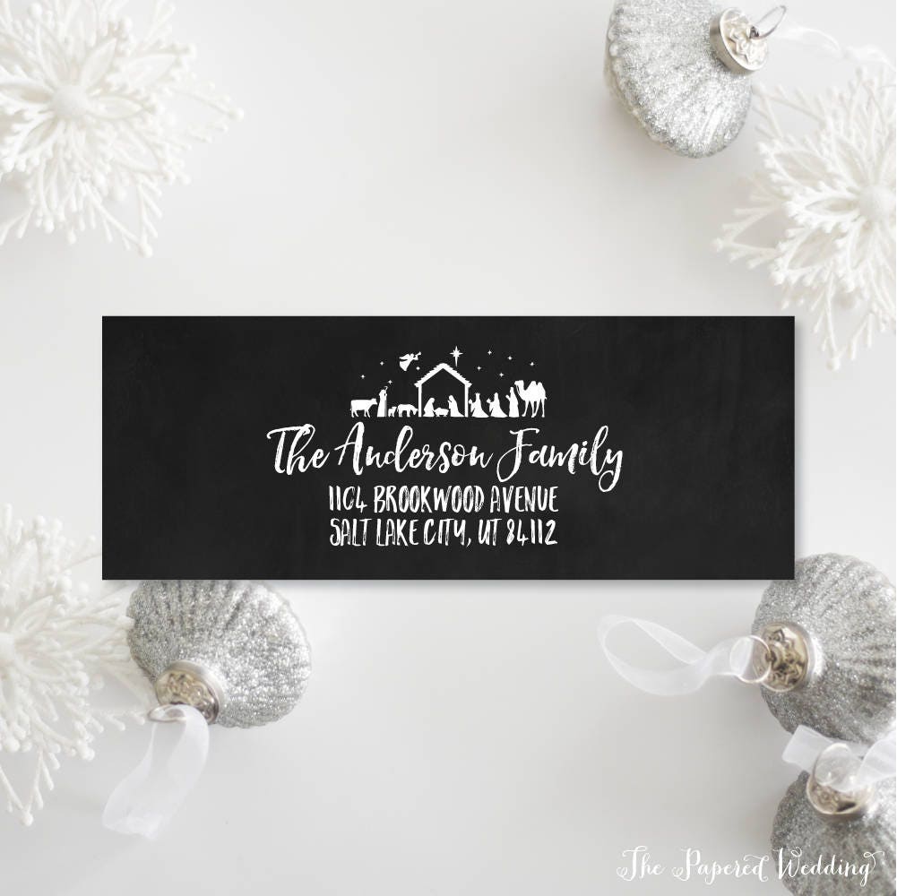 Chalkboard Nativity Return Address Labels - Scene Themed For Christmas Cards Personalized Sticker 003