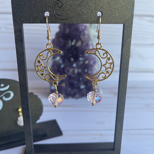 Crescent Moon Rose Quartz Earrings