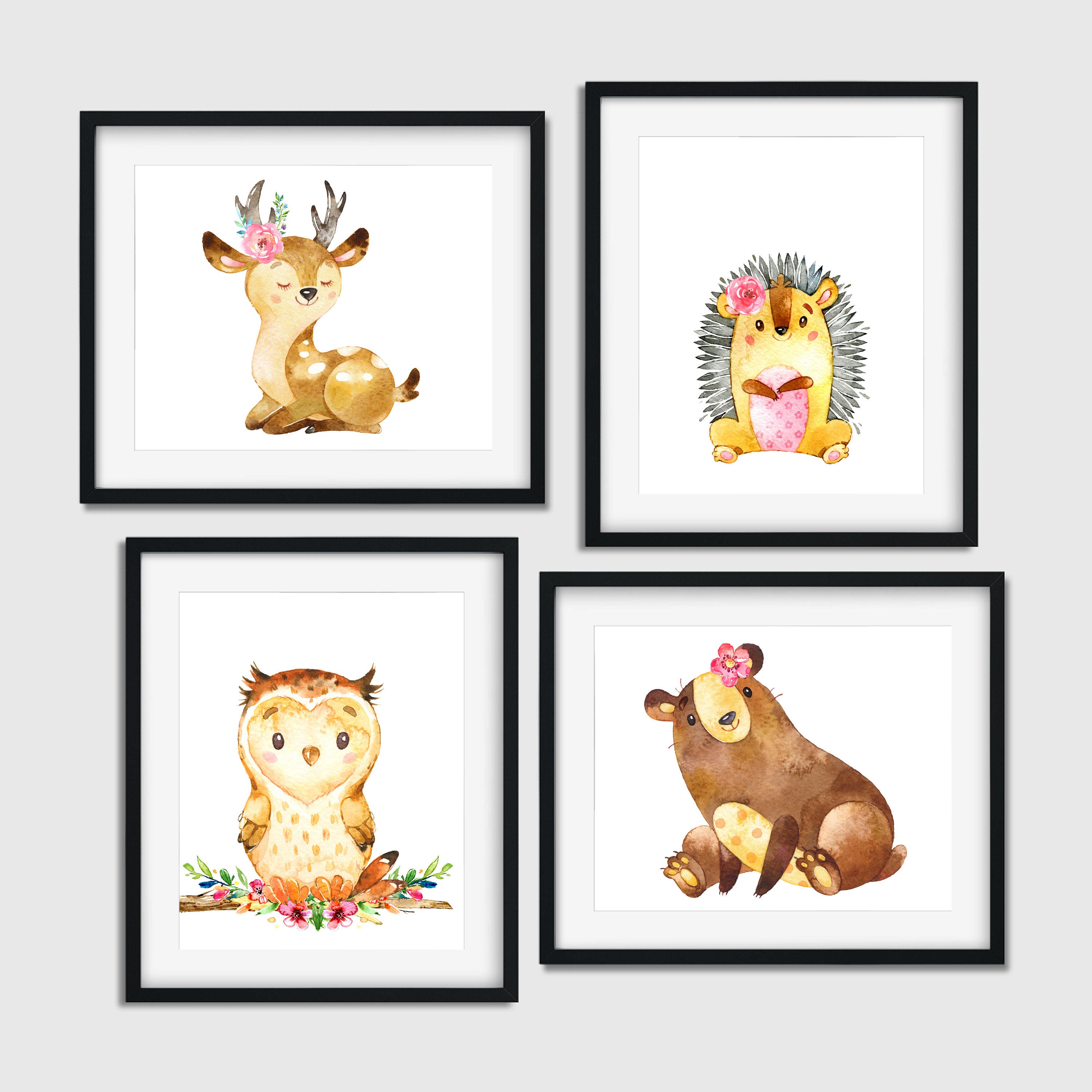 Watercolor Animal Nursery Art, Woodland Decor