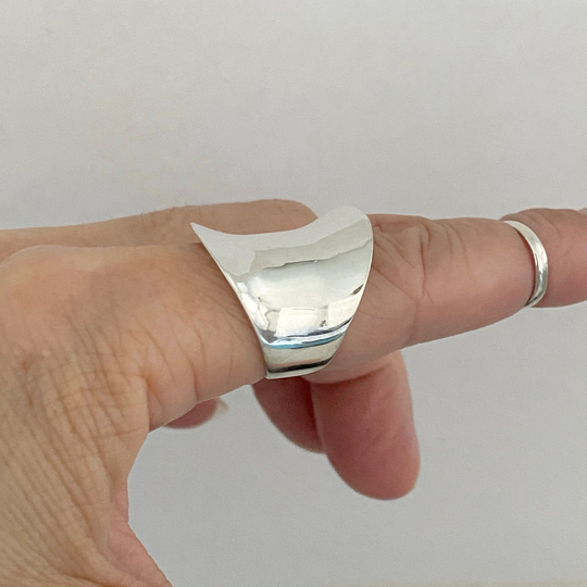 Sterling Silver Concave Ring, Boho Statement Ring
