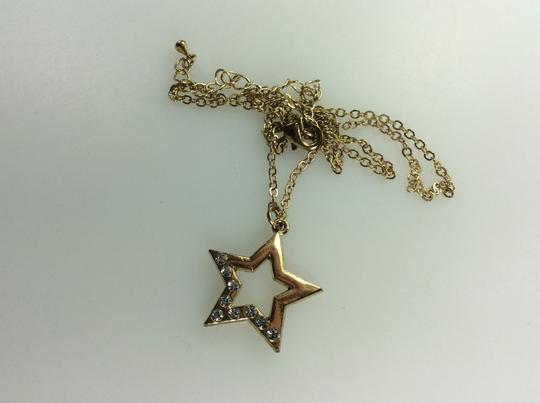 Vintage 18"-21" Necklace Gold Toned Star With Clear Rhinestones Used