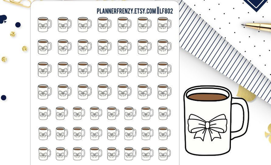 63 Doodle Bow Coffee Cup Planner Stickers Lf802